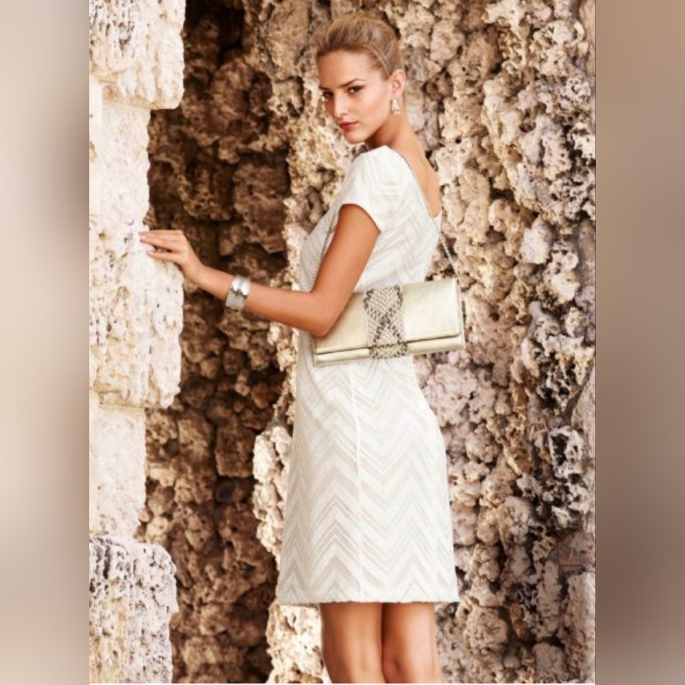 White House Black Market White Sequin Overlay Dress Size Mefium NWT